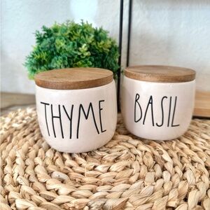 Rae Dunn Ceramic Thyme and Basil Seasoning Jars Set of 2